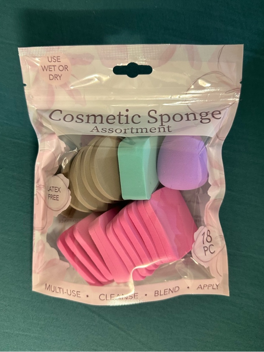 Cosmetic Sponge Assortment - Pink, Purple, Mint, Beige